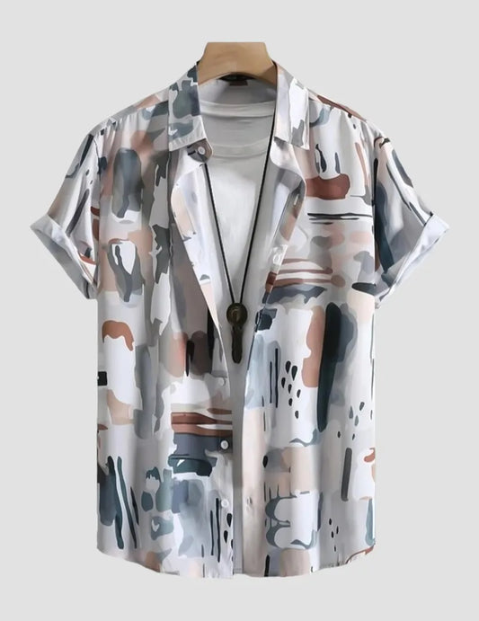 Grey Brown Slice Pattern Printed Cotton Shirt Half Sleeves for Men
