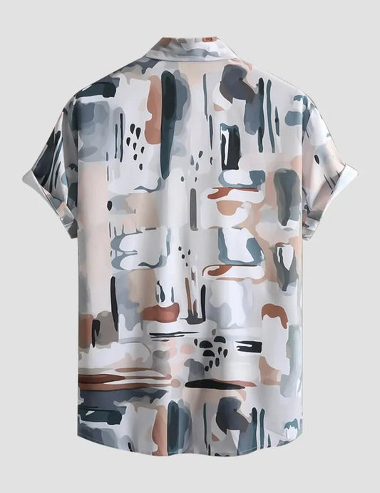 Grey Brown Slice Pattern Printed Cotton Shirt Half Sleeves for Men