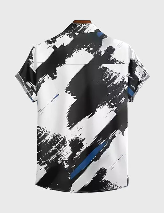 Black and White Cross Paint Design Beach and casual Multicolor Printed Shirt Cotton Material Half Sleeves Mens roscoe