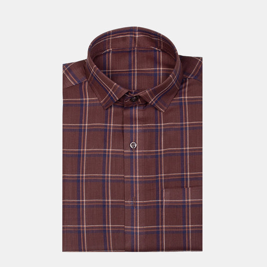 Good-looking Men's Full Sleeves Checks Shirt Premium Collection Cotton Fabric Brown Color