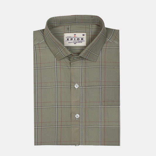 Men's Full Sleeves Checks Shirt Premium Collection Cotton Fabric Mhendi Color