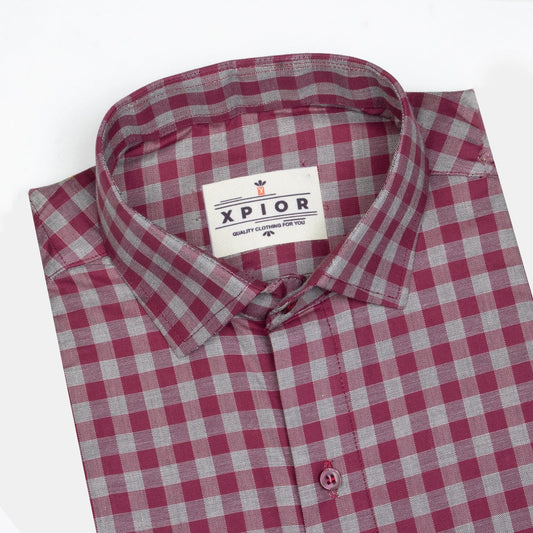 Sensational Men's Full Sleeves Mini Checks Shirt Premium Collection Cotton Fabric Pink