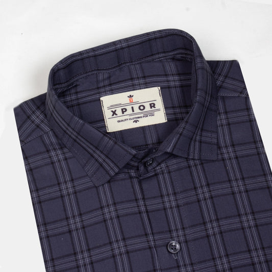 Healing Men's Full Sleeves Checks Shirt Premium Collection Cotton Fabric Dark Blue