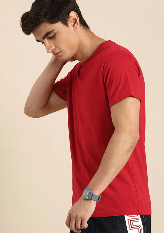 Plain Red Color Half Sleeve Round Neck Men's roscoe Cotton T-Shirt