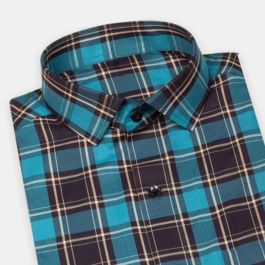 Joysome Men's Full Sleeves Checks Shirt Premium Collection Cotton Fabric English Blue Color