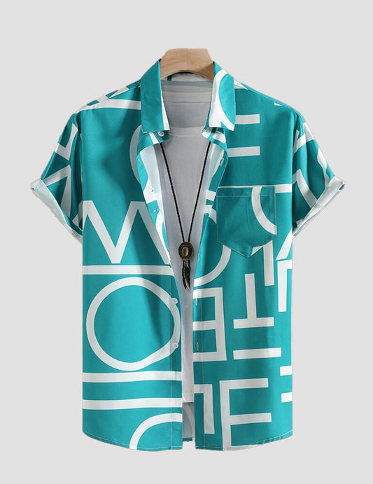Absolutely Dark blue color Alphabet Printed Shirt With Patched Pocket and Half Sleeve Shirt Beach Wear roscoe