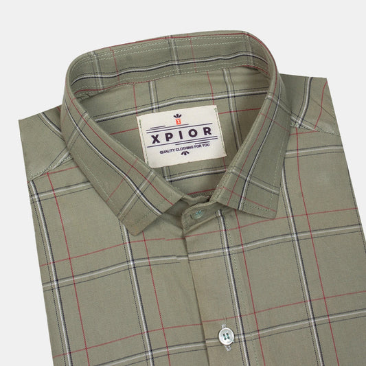 Men's Full Sleeves Checks Shirt Premium Collection Cotton Fabric Mhendi Color