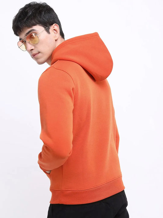 Abundant Men and Women (Unisex) Full Sleeves Cotton Hoodie Orange Color