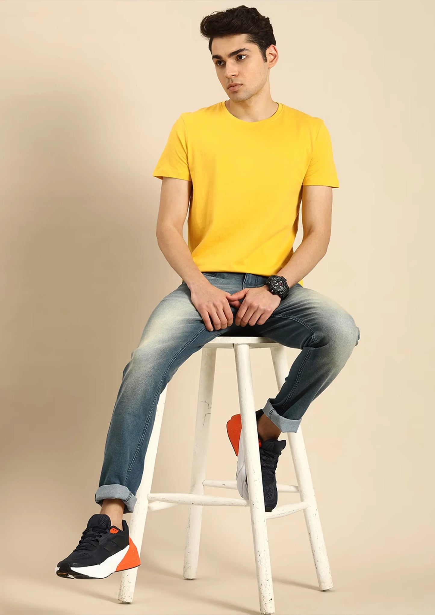 Glorious Golden Cotton T-Shirt Plain Color Half Sleeve Round Neck Men's roscoe