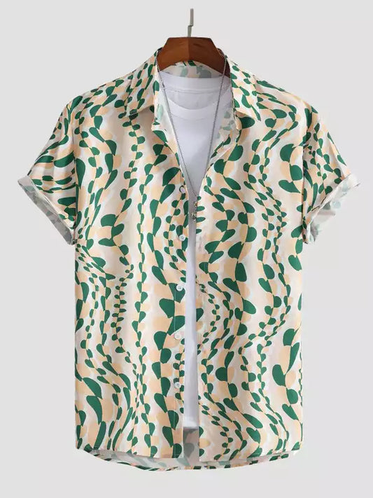 Semi Heart Green color Design Beach and casual Printed Shirt Cotton Material Half Sleeves Mens