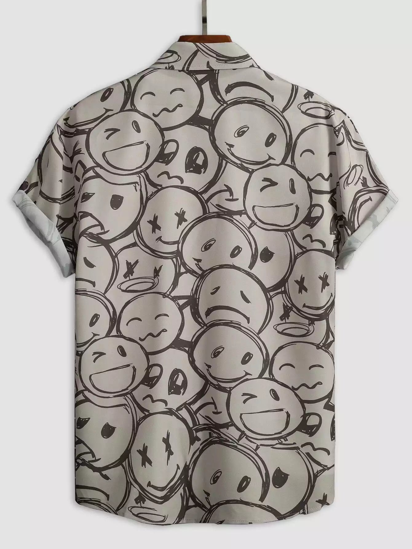 Gray and White Emoji Design Beach and casual Multicolor Printed Shirt Cotton Material Half Sleeves Mens roscoe