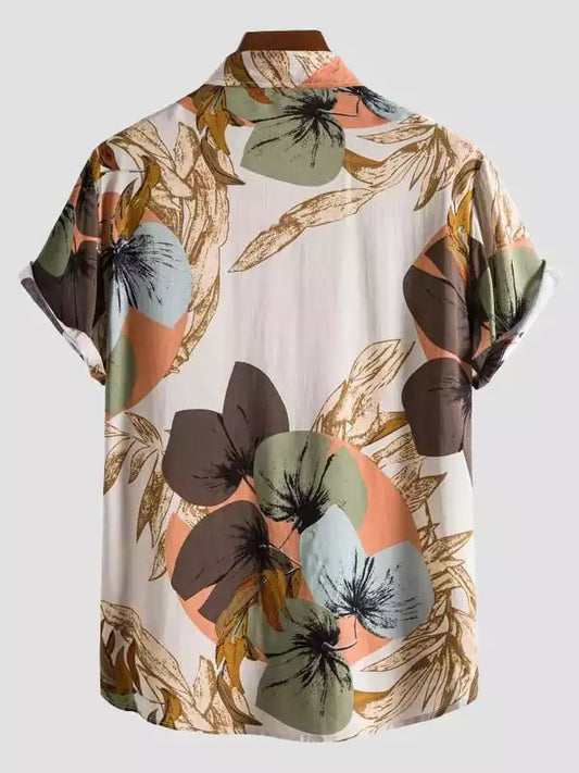 Tender Leaves Design Beach and casual Multicolor Printed Shirt Cotton Material Half Sleeves Mens