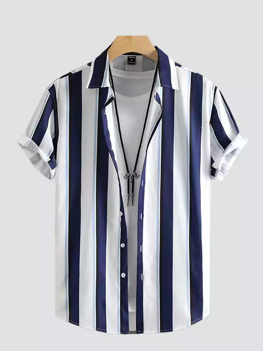 White and Blue Lining Design Beach and casual Printed Shirt Cotton Material Half Sleeves Mens