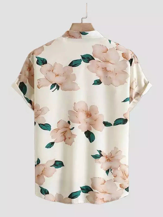 Off White Rose Design Beach and casual Printed Shirt Cotton Material Half Sleeves Mens