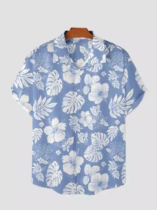 Tender Leaves Design Beach and casual Sky Blue Printed Shirt Cotton Material Half Sleeves Mens