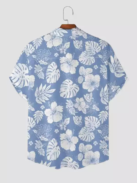 Tender Leaves Design Beach and casual Sky Blue Printed Shirt Cotton Material Half Sleeves Mens