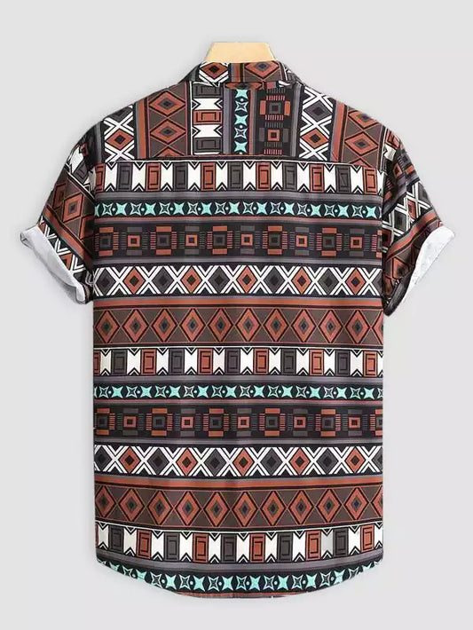 Brown Color Beach and casual Multicolor Printed Shirt Cotton Material Half Sleeves Mens roscoe