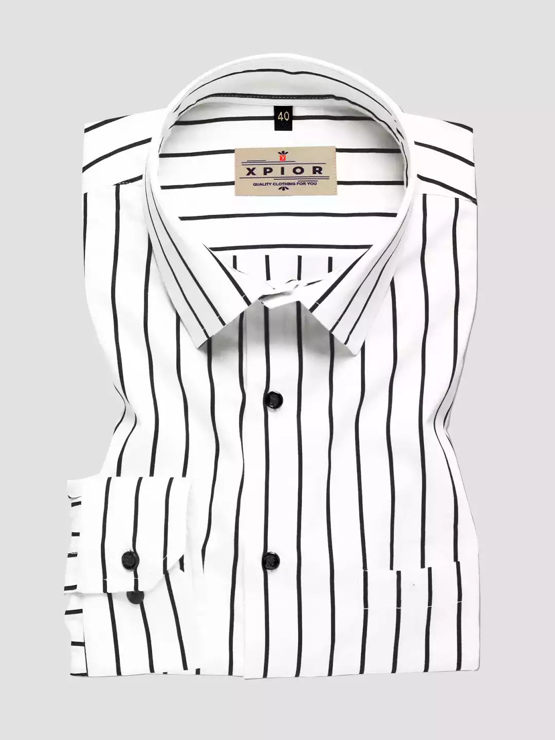 Black and White Lining Office Shirt for Men Full Sleeves