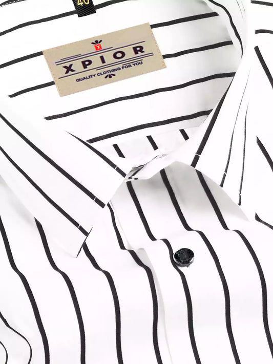 Black and White Lining Office Shirt for Men Full Sleeves