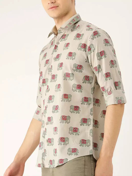 Elephant Print MultiColor Men's Cotton Casual Shirt Half Sleeve available on roscoe