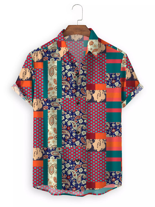 Multicolor Illusion Design Cotton Material Printed Beach Wear Half Sleeves Shirt for Men