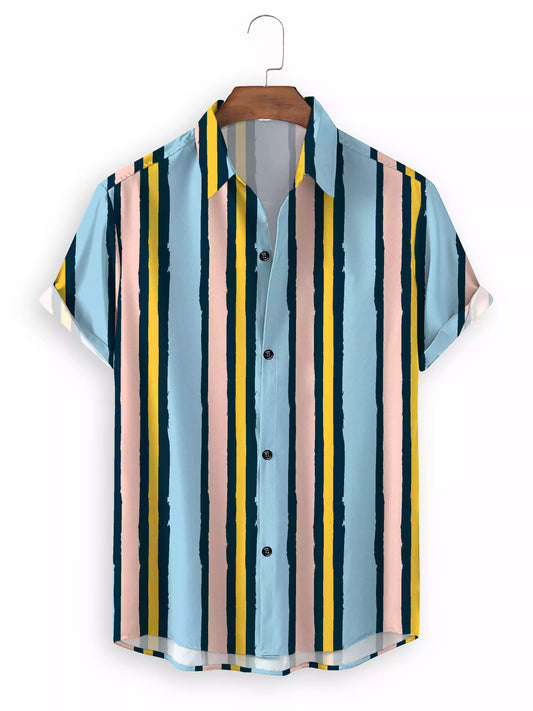 Straight Lining Multicolor Design Cotton Material Printed Beach Wear Half Sleeves Shirt for Men