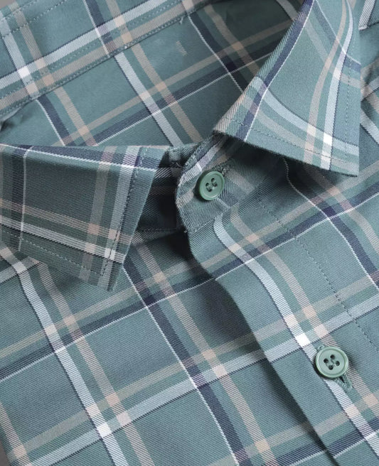 Kind-hearted Men's Full Sleeves Checks Shirt Premium Collection Cotton Fabric Green Color