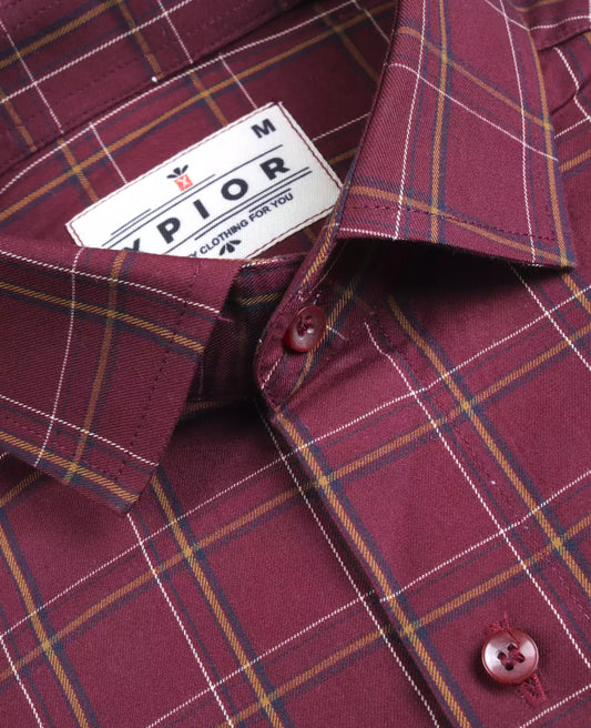Impressive Men's Full Sleeves Checks Shirt Premium Collection Cotton Fabric Dark Pink