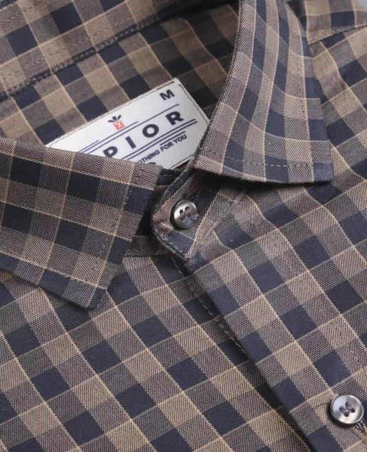 Resounding Men's Full Sleeves Mini Checks Shirt Premium Collection Cotton Fabric Peach