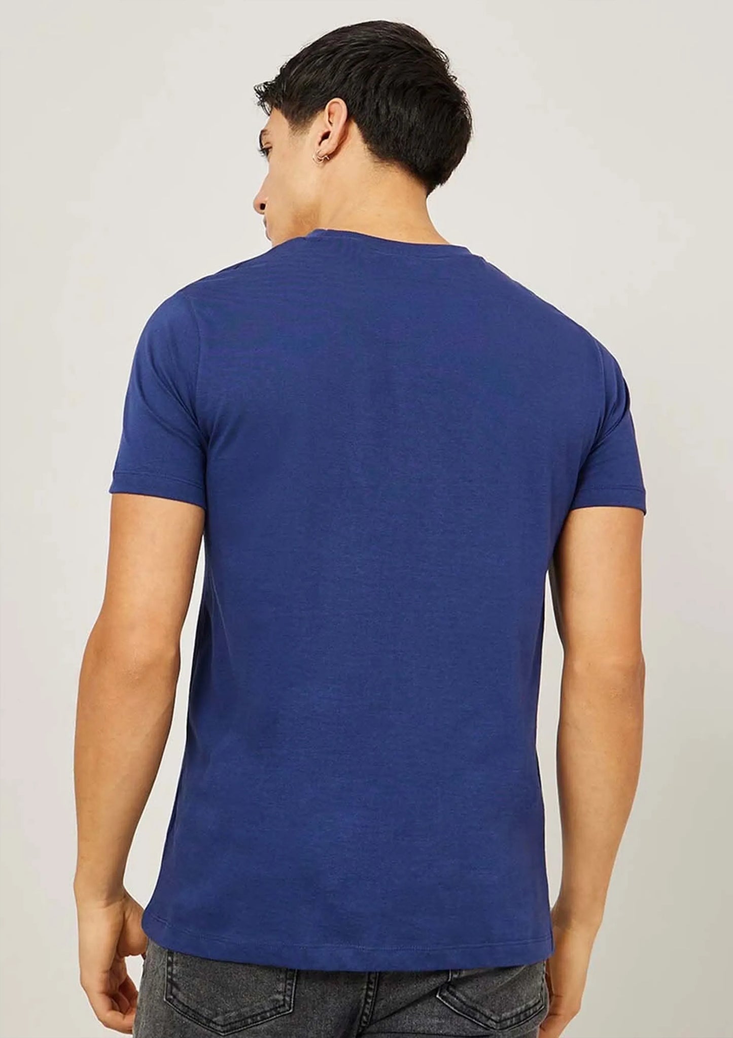 T-Shirt Plain Blue Color Half Sleeve Round Neck Men's roscoe Cotton
